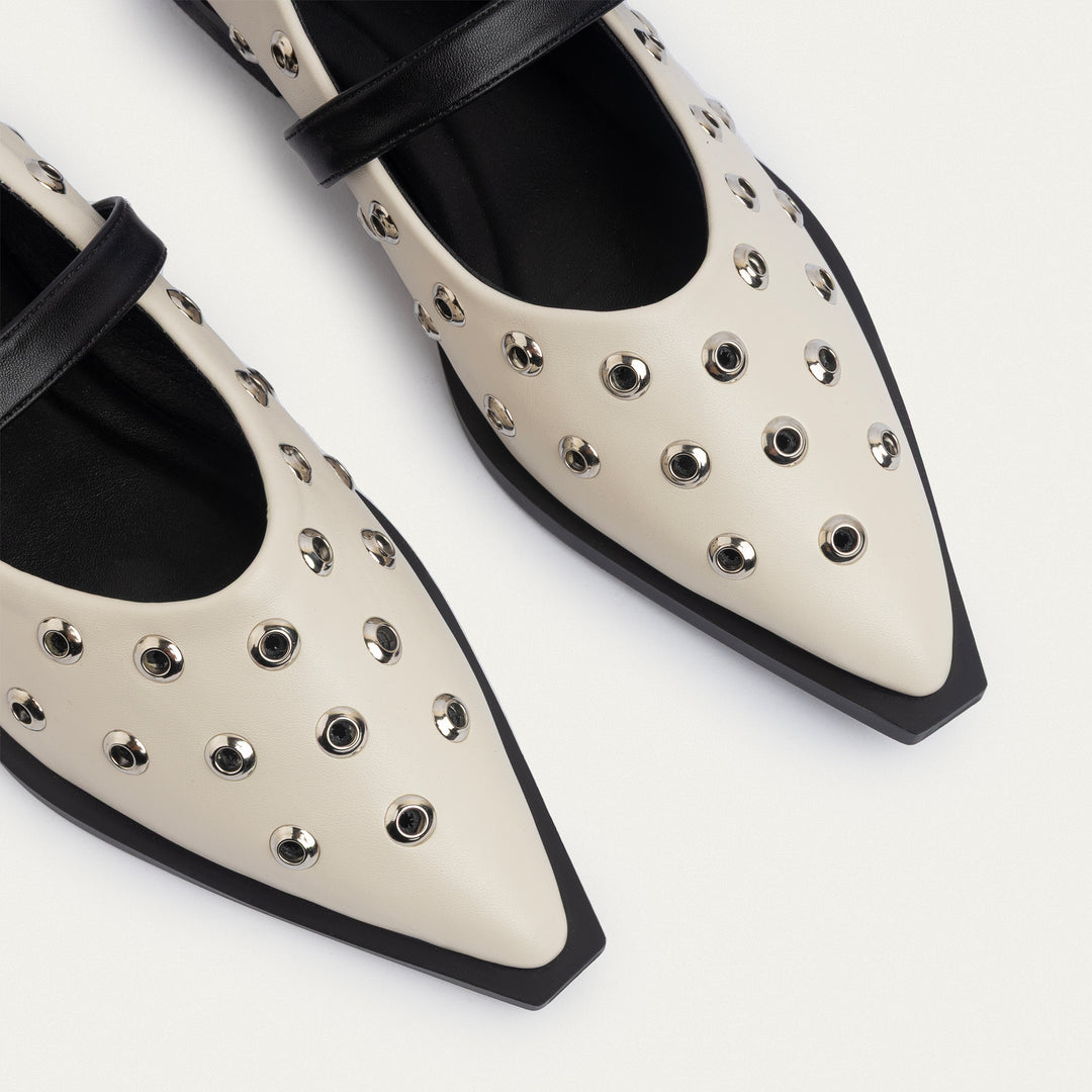 Achilles | Amora Buckle Pointy Flats - Beige