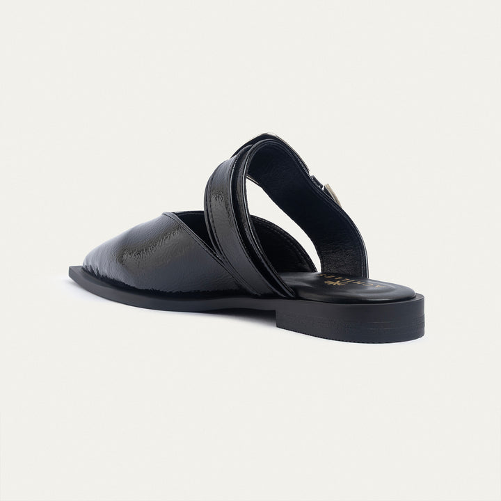 Achilles | Celeste buckle Mules - Glossy Black