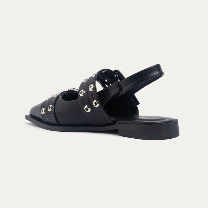 Lana Slingback Buckle Pointy Flats | Black