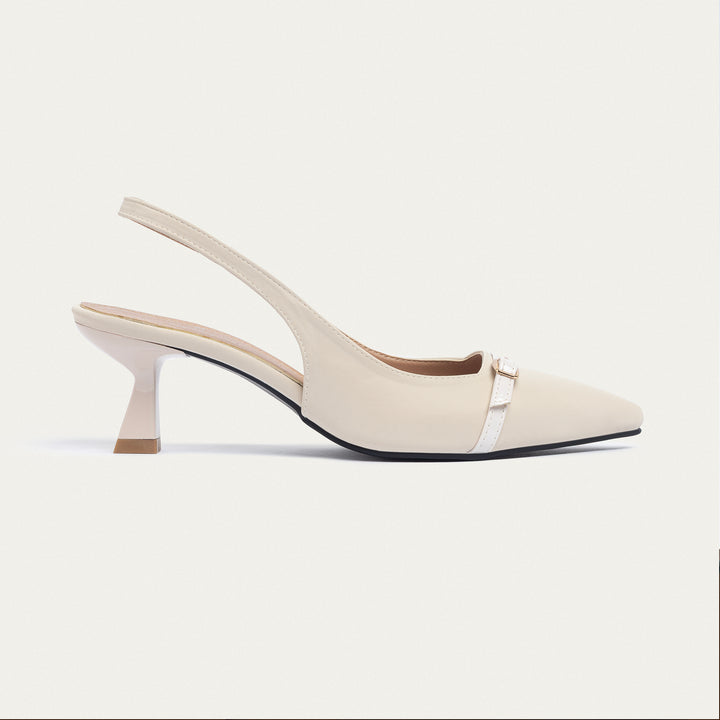 Scarla Sling kitten Heels | Satin Beige