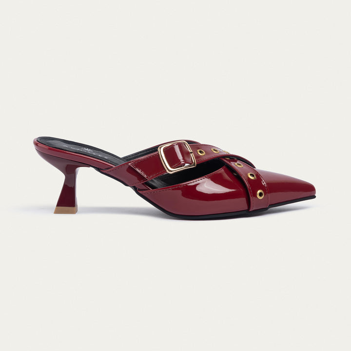 Clara Buckled Patent Mules | Crimson Red