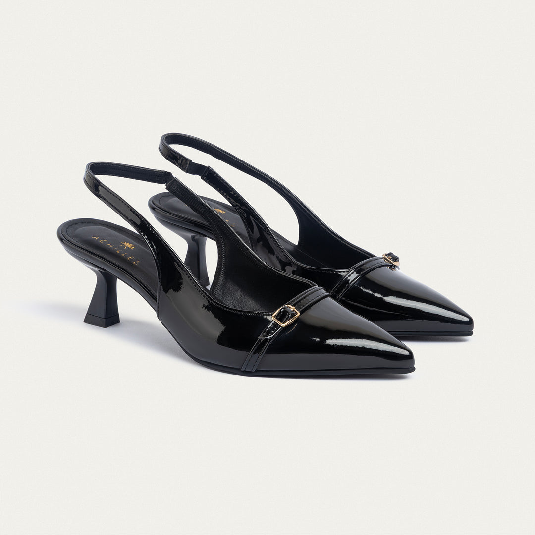 Achilles| Scarla Sling kitten Heels - Black