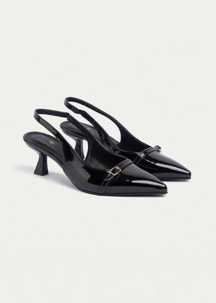 Achilles| Scarla Sling kitten Heels - Black