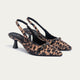 Scarla Sling kitten Heels | Satin Leopard