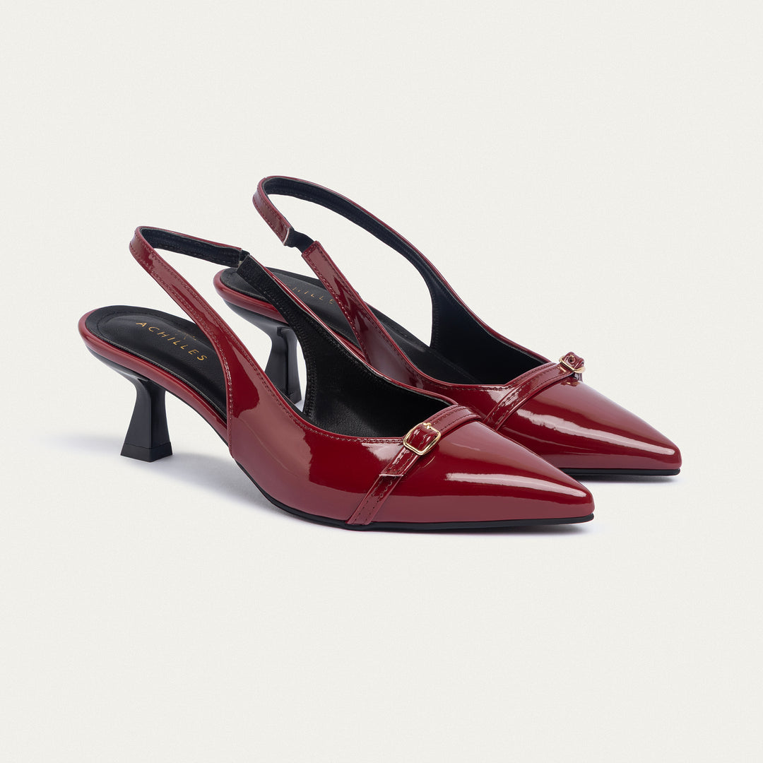 Achilles| Scarla Sling kitten Heels - Crimson Red