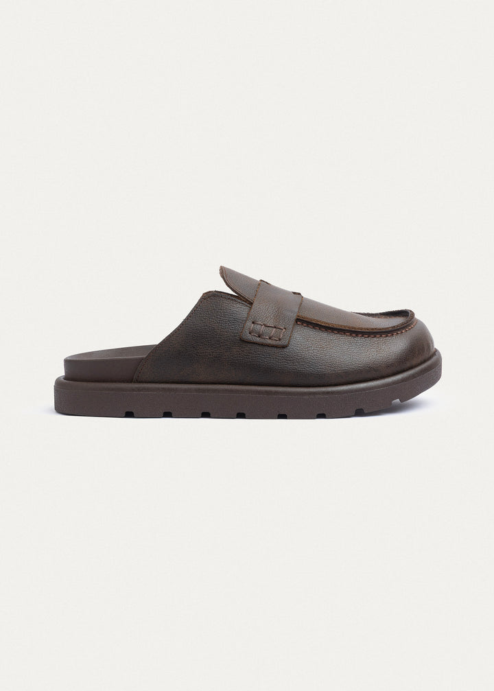 Oiled-Tex Slip-On Loafer Mule | Brown