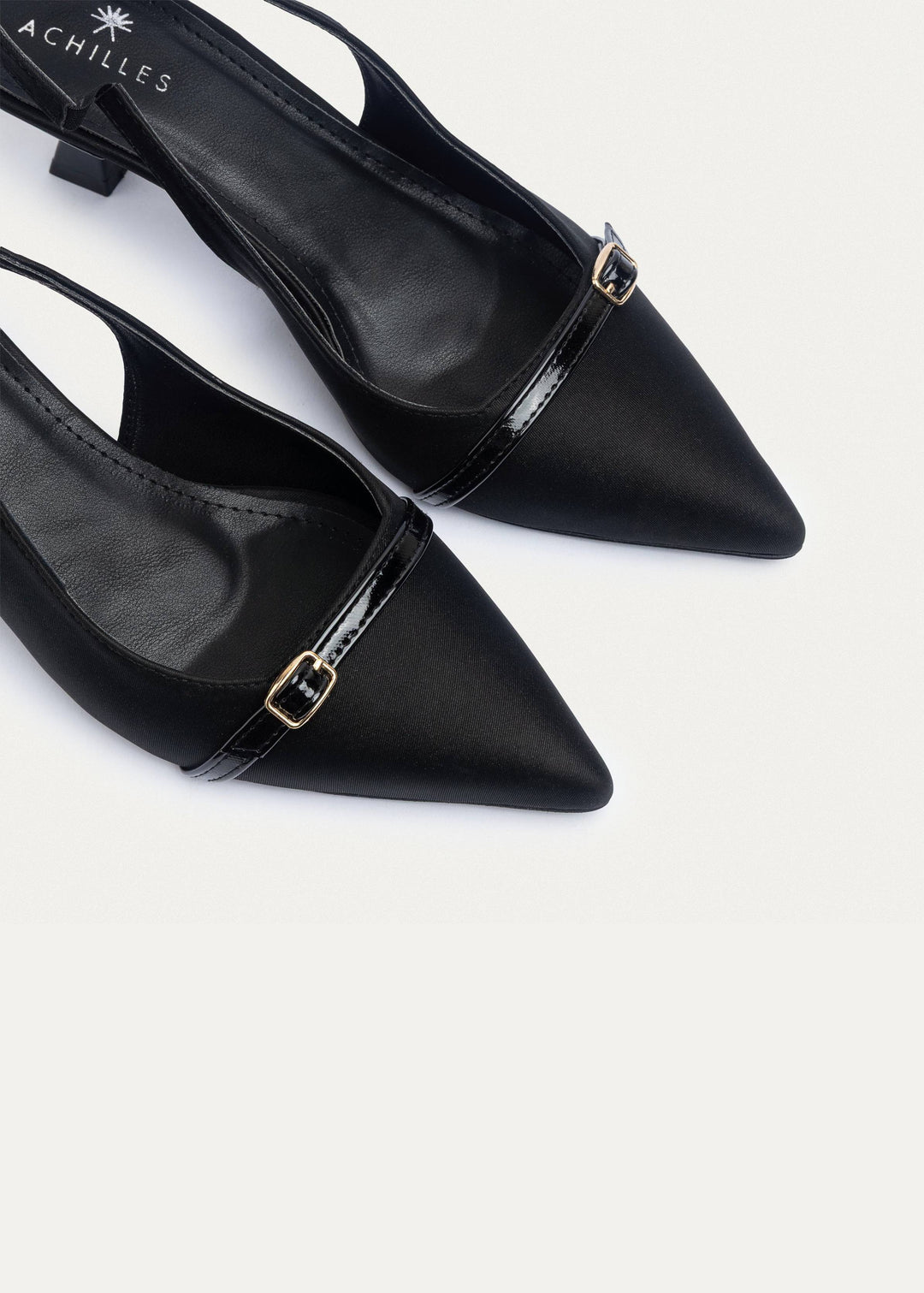 Achilles| Scarla Sling kitten Heels - Satin Black