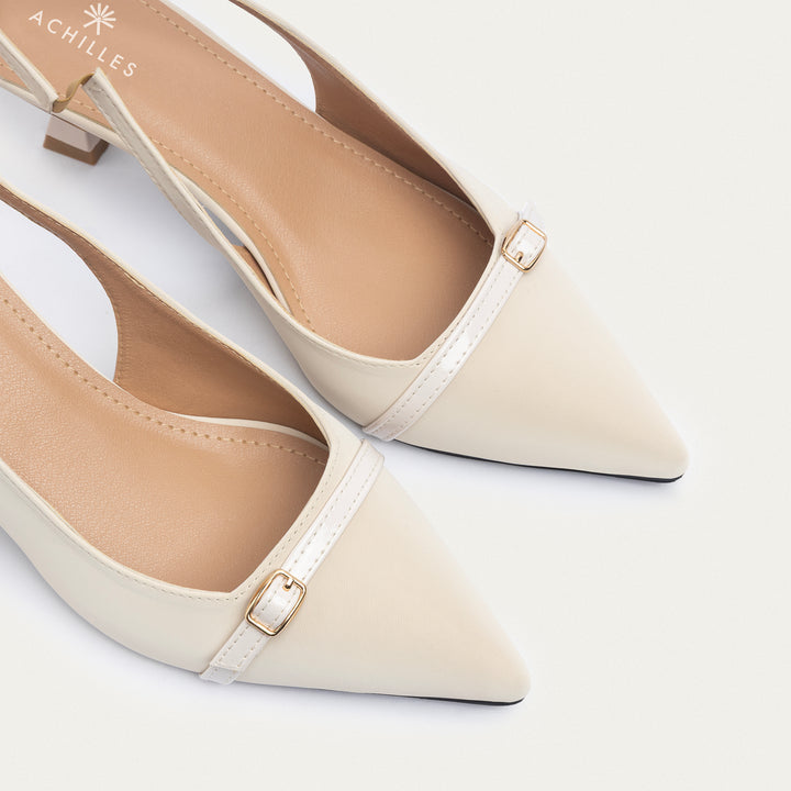 Scarla Sling kitten Heels | Satin Beige