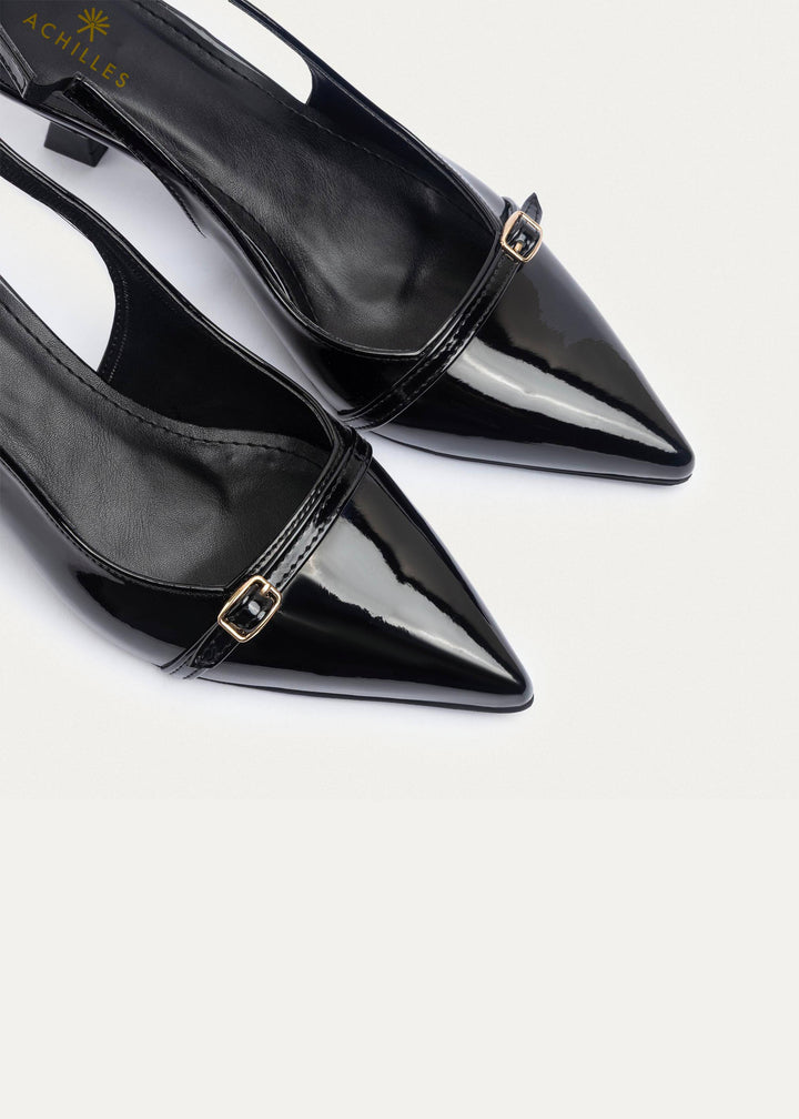 Achilles| Scarla Sling kitten Heels - Black