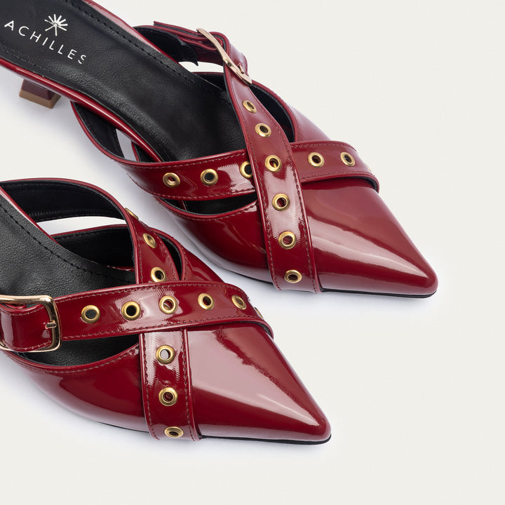 Clara Buckled Patent Mules | Crimson Red