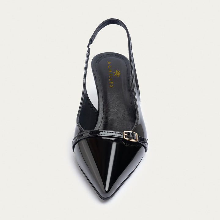 Achilles| Scarla Sling kitten Heels - Satin Black