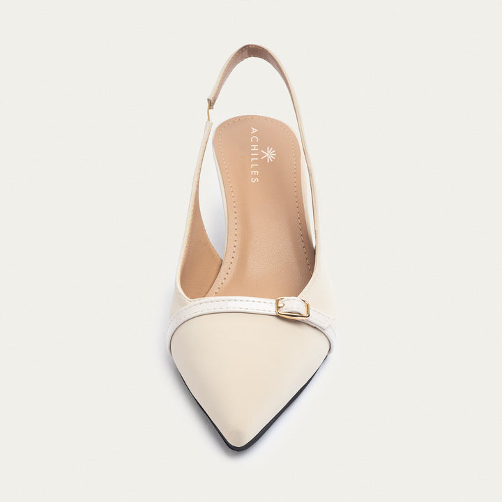 Scarla Sling kitten Heels | Satin Beige