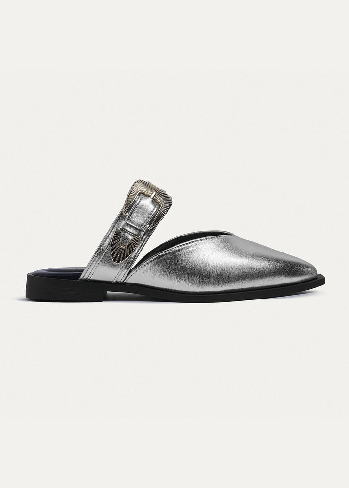 Celeste buckle Mules | Silver