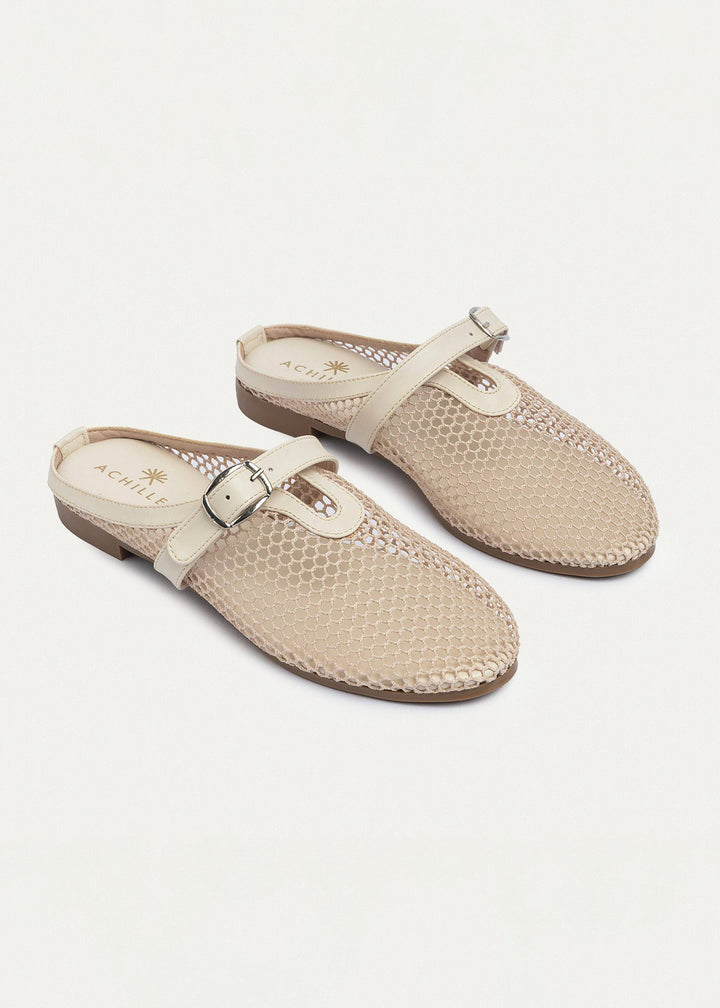 Achilles | Milan Mesh Mary Jane Mules - Beige