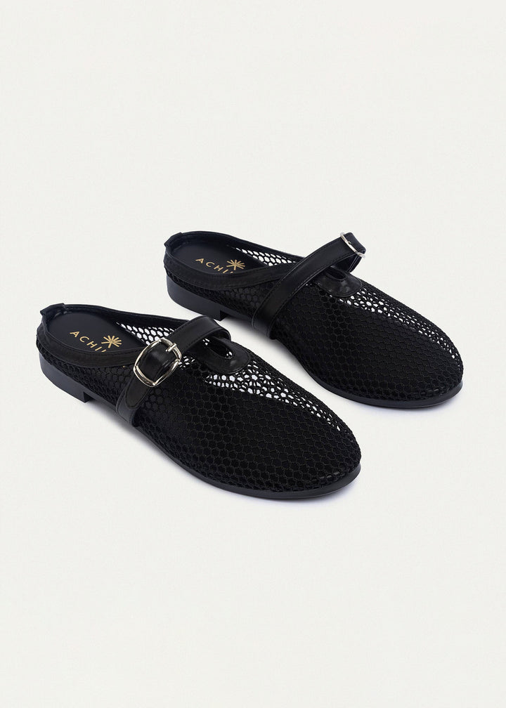 Achilles | Milan Mesh Mary Jane Mules - Black