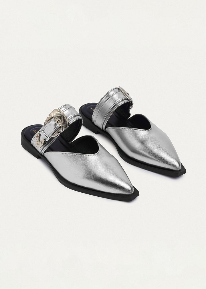 Celeste buckle Mules | Silver