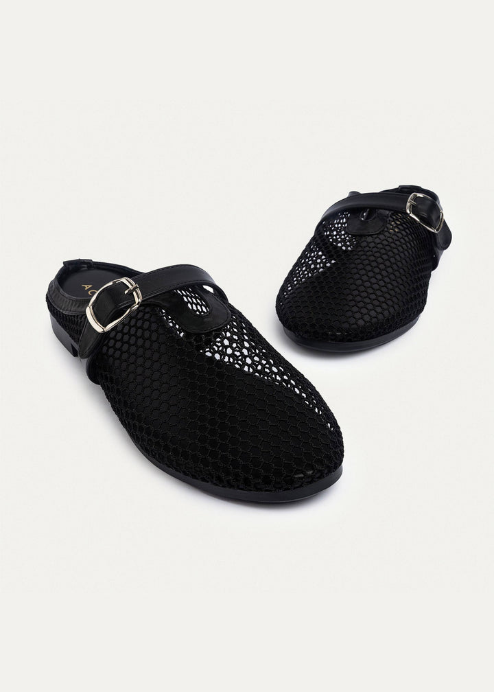 Achilles | Milan Mesh Mary Jane Mules - Black