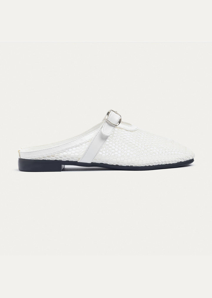 Milan Mesh Mary Jane Mules | White