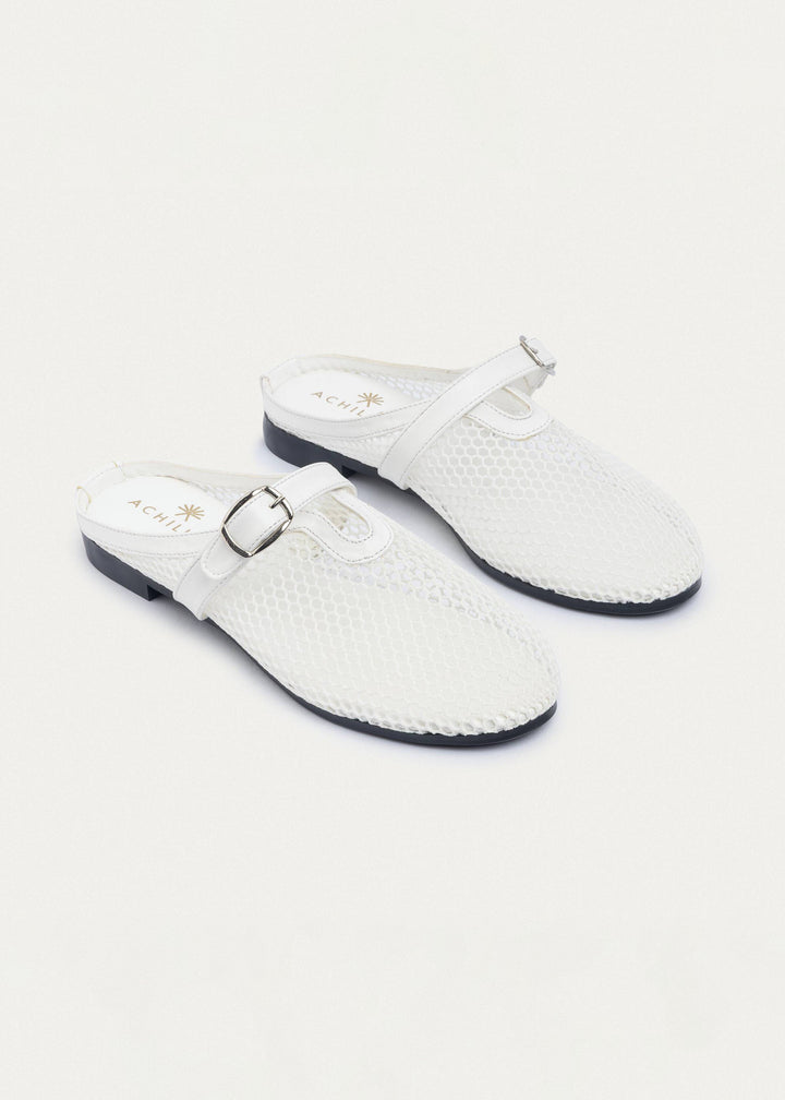 Milan Mesh Mary Jane Mules | White