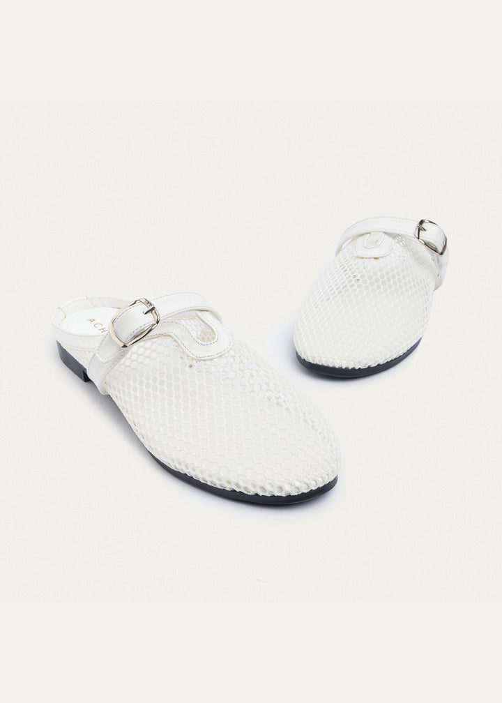Milan Mesh Mary Jane Mules | White