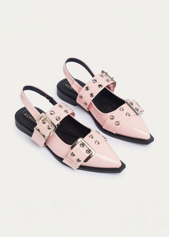 Achilles Lana|Slingback Buckle Pointy Flats - Light Pink