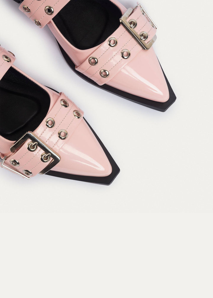 Lana Slingback Buckle Pointy Flats | Light Pink