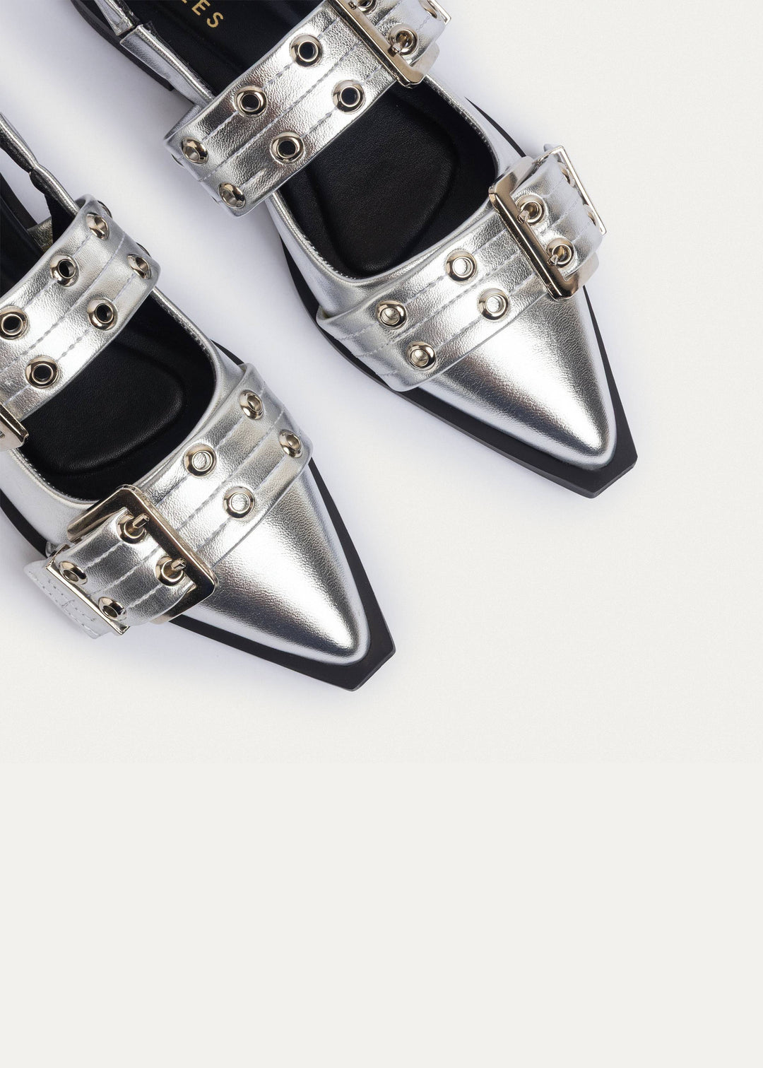 Lana Slingback Buckle Pointy Flats | Metallic Silver