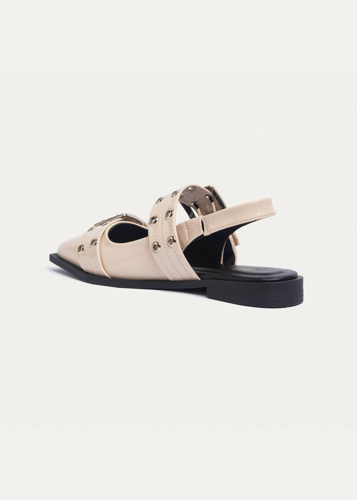 Lana Slingback Buckle Pointy Flats | Glossy Beige