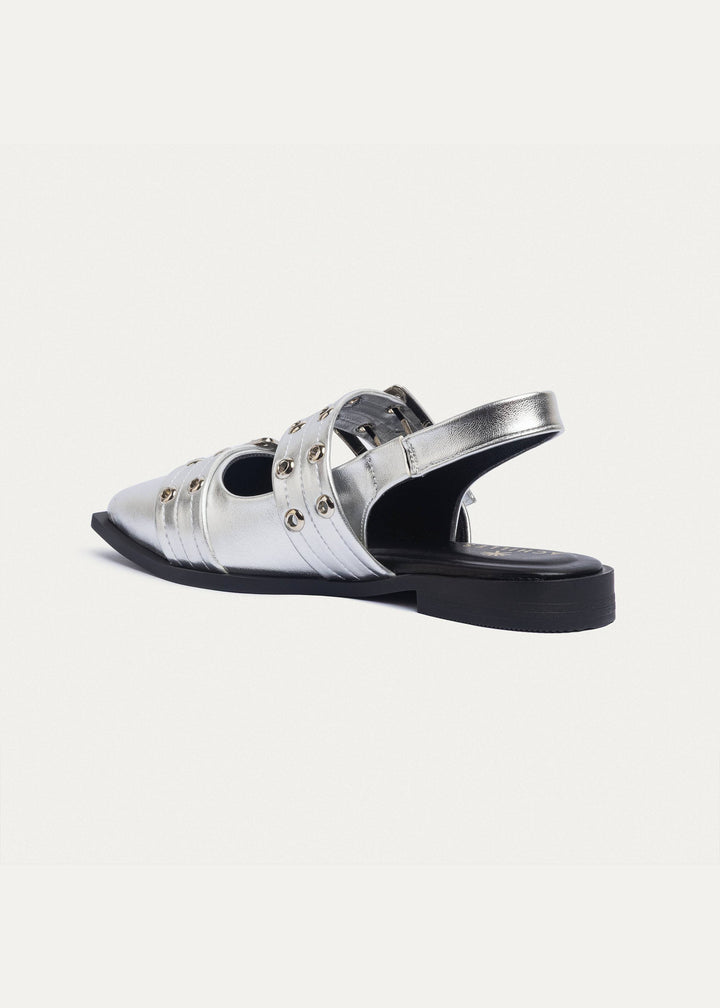 Lana Slingback Buckle Pointy Flats | Metallic Silver