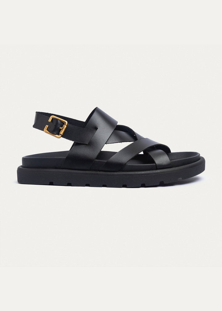 Corinth Buckled Cross-Strap Sandals | Black