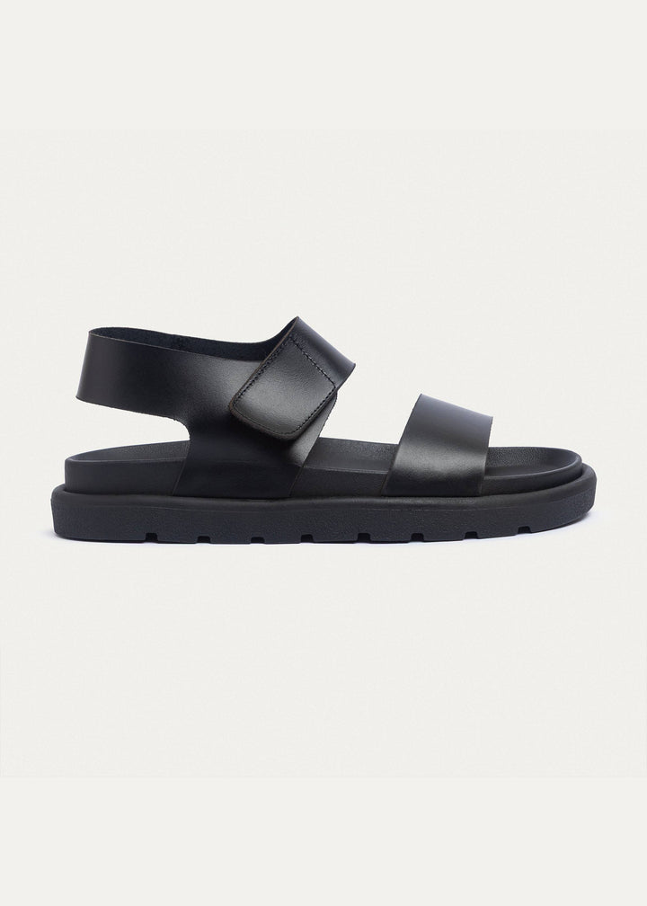 Achilles | Nero Velcro Strap Sandals - Black