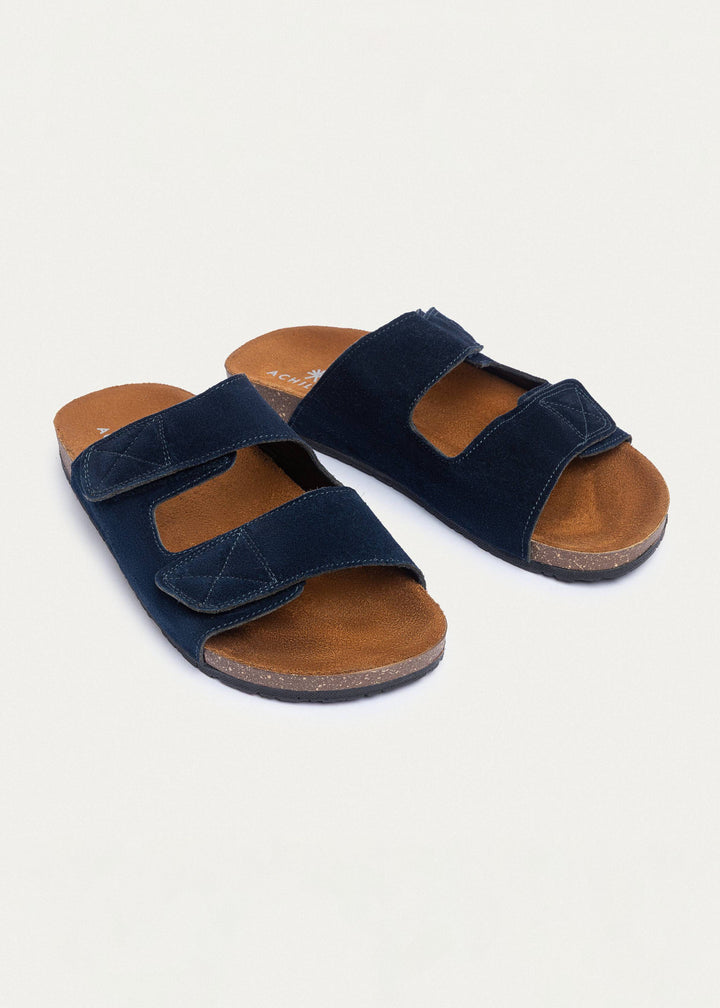 Achilles | Double Hook & Loop Men Slides - Navy Blue
