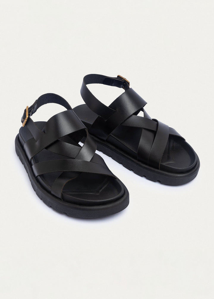 Corinth Buckled Cross-Strap Sandals | Black