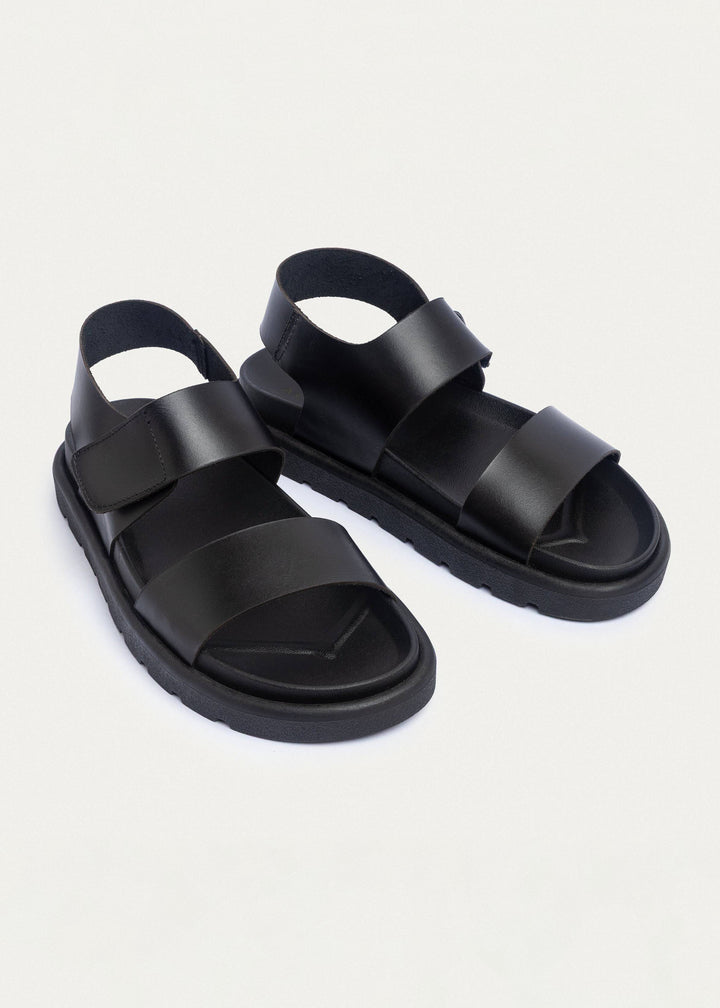 Achilles | Nero Velcro Strap Sandals - Black