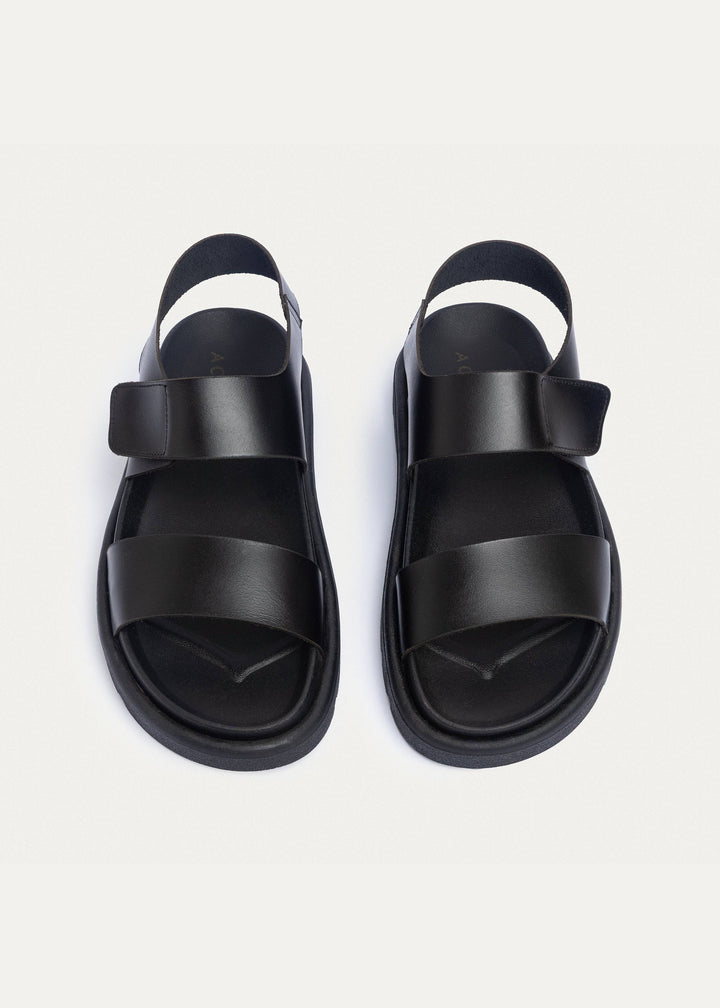 Achilles | Nero Velcro Strap Sandals - Black