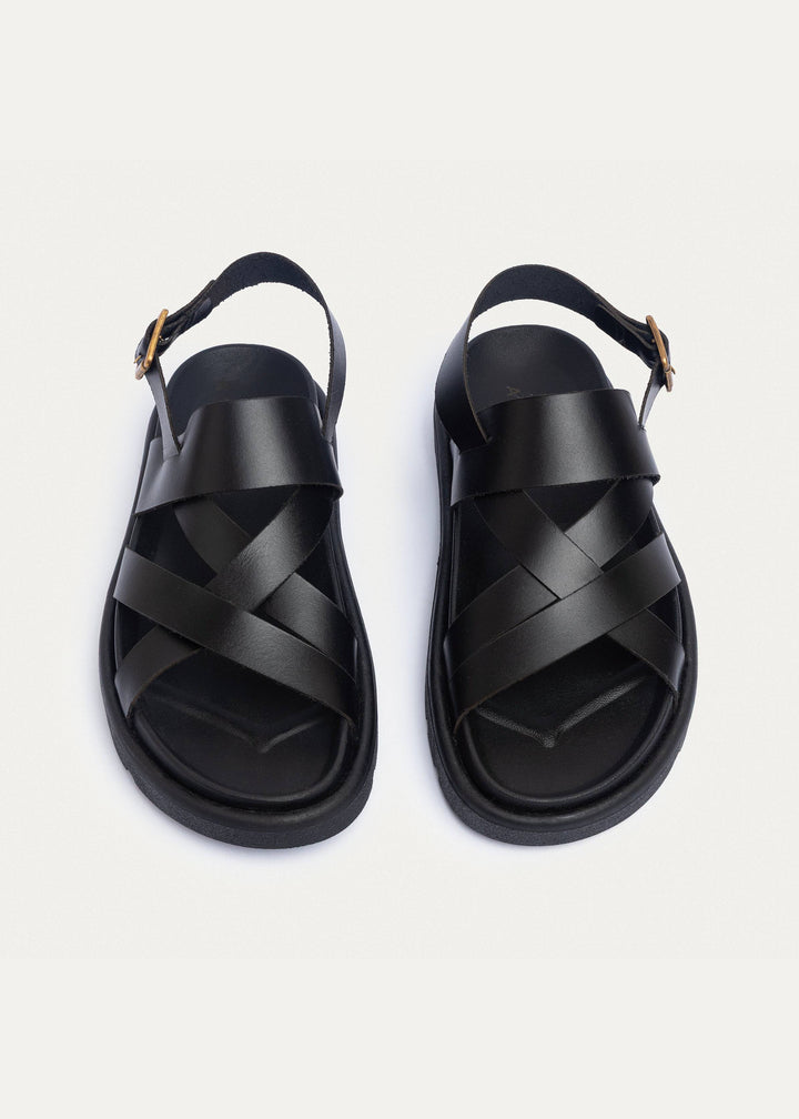 Corinth Buckled Cross-Strap Sandals | Black