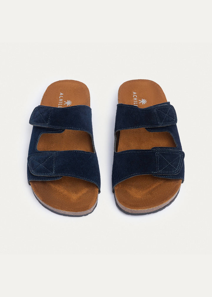 Achilles | Double Hook & Loop Men Slides - Navy Blue