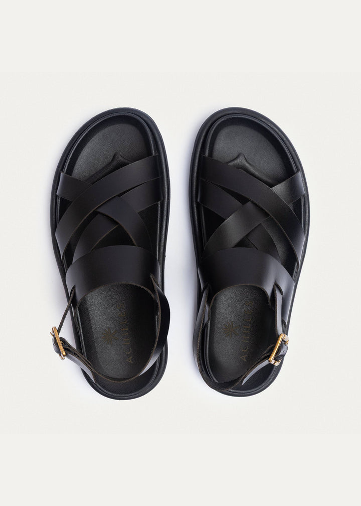 Achilles | Corinth Buckled Cross-Strap Sandals - Black