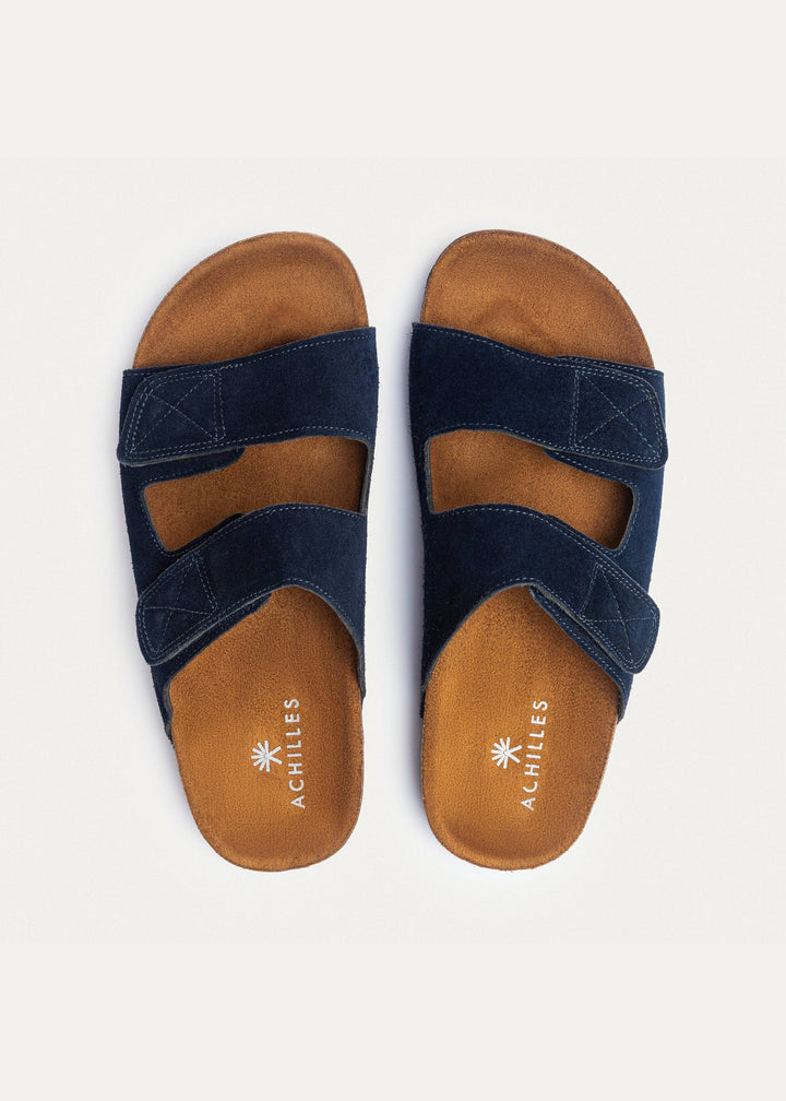 Achilles | Double Hook & Loop Men Slides - Navy Blue