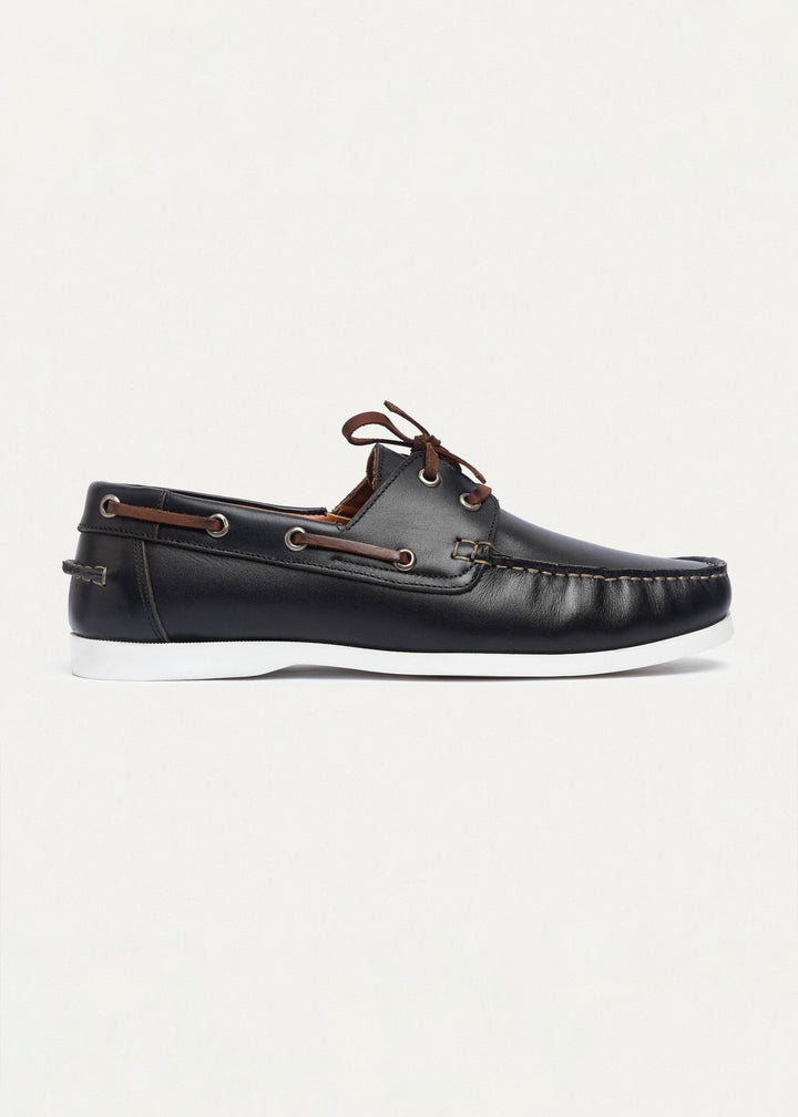 Harbor Men’s Leather Boat Shoes | Black Leather