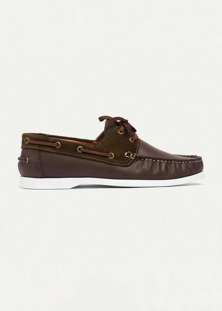 Achilles | Harbor Men’s Leather Boat Shoes - Brown X Olive