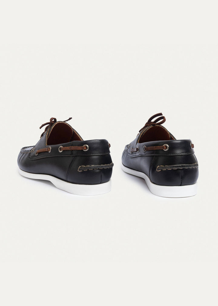 Achilles | Harbor Men’s Leather Boat Shoes - Black Leather