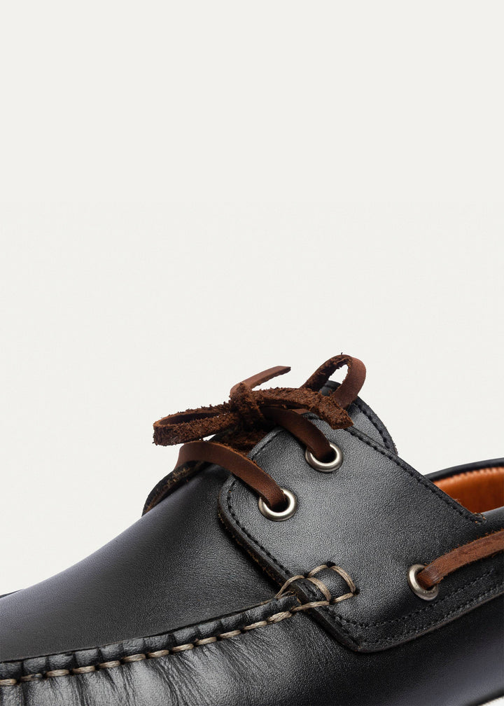 Harbor Men’s Leather Boat Shoes | Black Leather