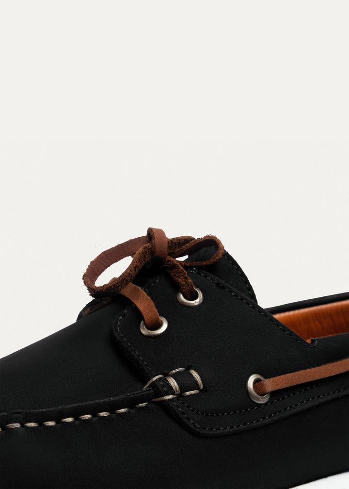 Harbor Men’s Leather Boat Shoes | Black