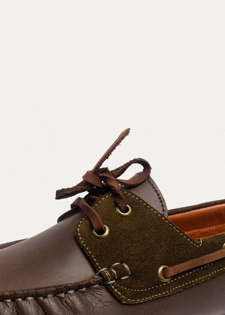 Harbor Men’s Leather Boat Shoes | Brown X Olive