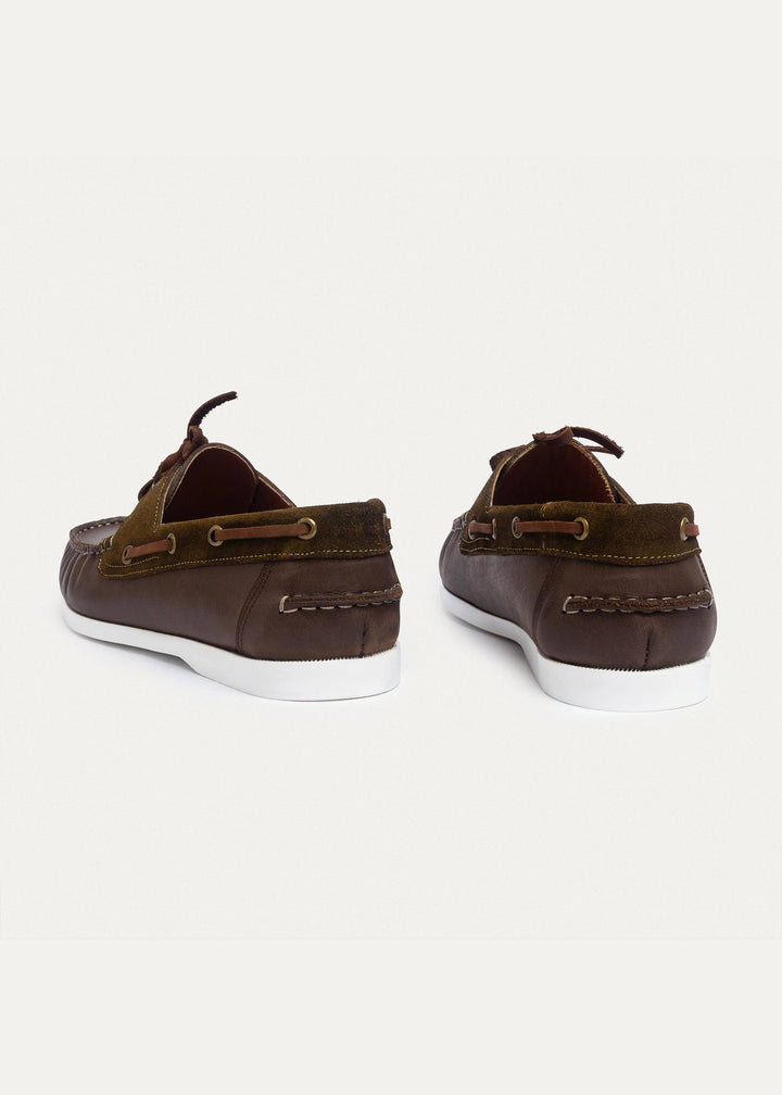 Achilles | Harbor Men’s Leather Boat Shoes - Brown X Olive