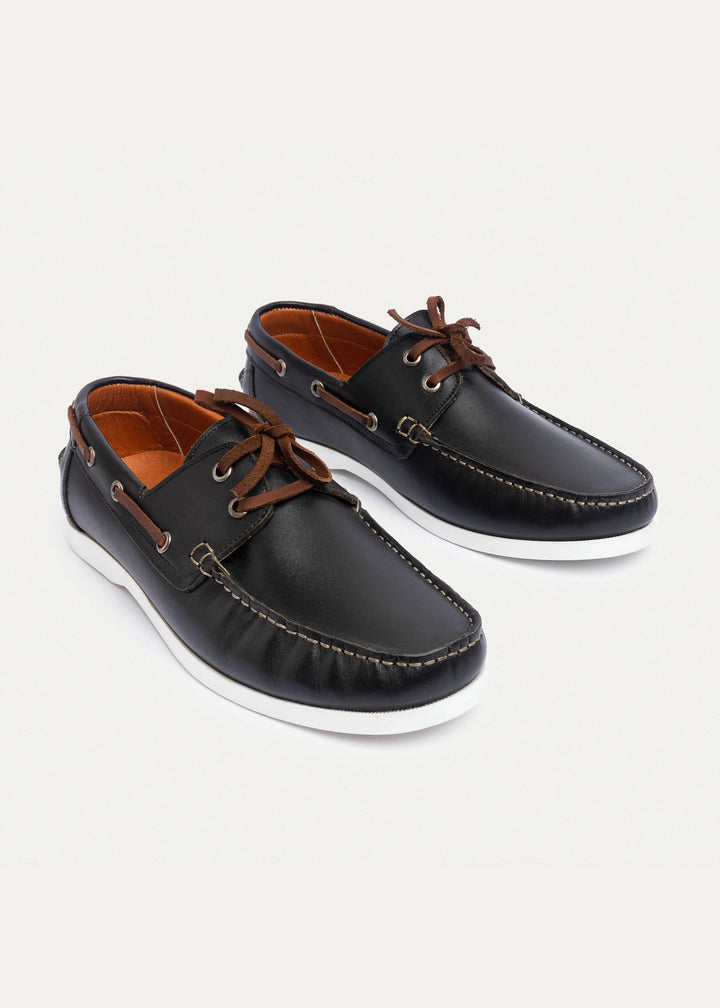 Harbor Men’s Leather Boat Shoes | Black Leather
