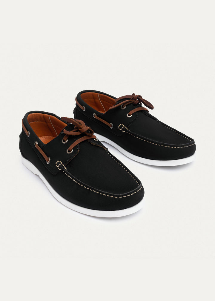 Achilles | Harbor Men’s Leather Boat Shoes - Black