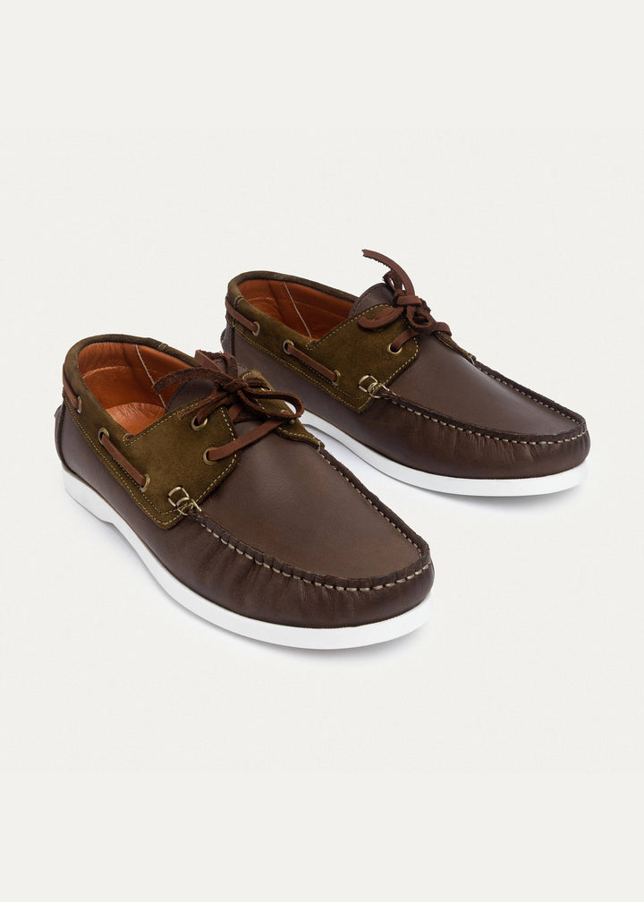 Harbor Men’s Leather Boat Shoes | Brown X Olive