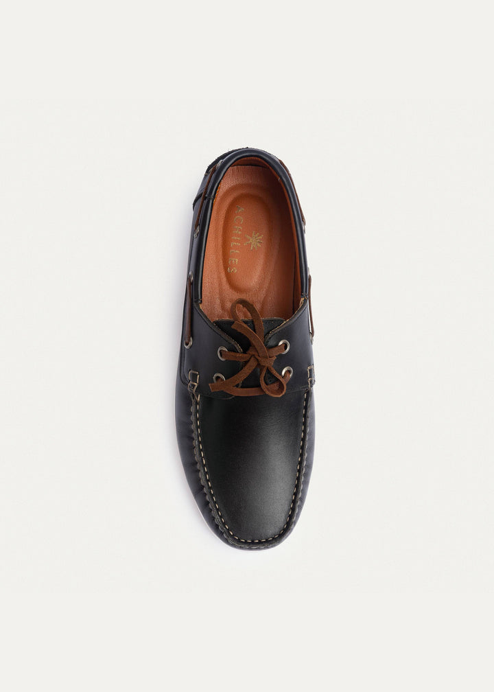 Achilles | Harbor Men’s Leather Boat Shoes - Black Leather